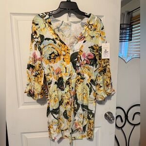 Floral Yellow and Green Kimono Dress